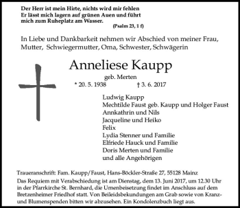 Traueranzeige von Anneliese Kaupp von Trauerportal Rhein Main Presse