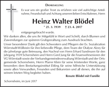Traueranzeige von Heinz Walter Blödel von Trauerportal Rhein Main Presse