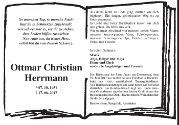 Traueranzeige von Ottmar Christian Herrmann von Trauerportal Rhein Main Presse