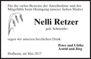 Traueranzeige von Nelli Retzer von Trauerportal Rhein Main Presse