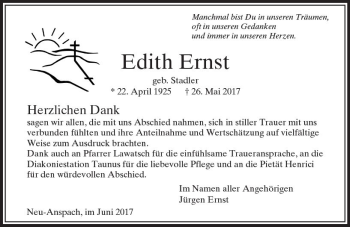 Traueranzeige von Edith Ernst von  Usinger Anzeiger Traueranzeige von Edith Ernst von  Usinger Anzeiger