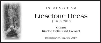 Traueranzeige von Lieselotte Heess von Trauerportal Rhein Main Presse