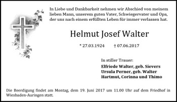 Traueranzeige von Helmut Josef Walter von Trauerportal Rhein Main Presse