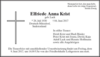 Traueranzeige von Elfriede Anna Krist von  Gießener Anzeiger