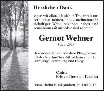 Traueranzeige von Gernot Wehner von Trauerportal Rhein Main Presse
