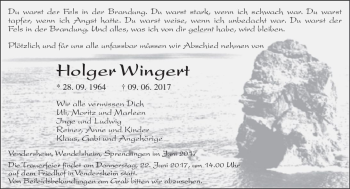 Traueranzeige von Holger Wingert von Trauerportal Rhein Main Presse