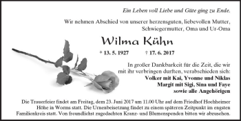Traueranzeige von Wilma Kühn von Trauerportal Rhein Main Presse