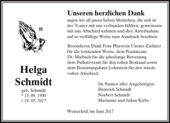 Traueranzeige von Helga Schmidt von  Usinger Anzeiger Traueranzeige von Helga Schmidt von  Usinger Anzeiger