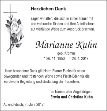 Traueranzeige von Marianne Kuhn von  Kreisanzeiger