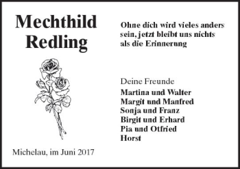 Traueranzeige von Mechthild Redling von  Kreisanzeiger