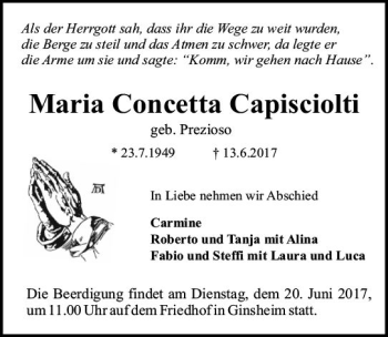 Traueranzeige von Maria Concetta Capisciolti von Trauerportal Rhein Main Presse