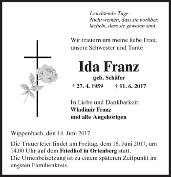Traueranzeige von Ida Franz von  Kreisanzeiger