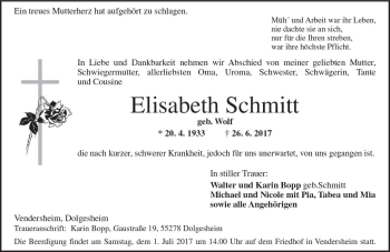Traueranzeige von Elisabeth Schmitt von Trauerportal Rhein Main Presse