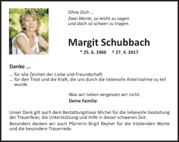 Traueranzeige von Margit Schubbach von Trauerportal Rhein Main Presse