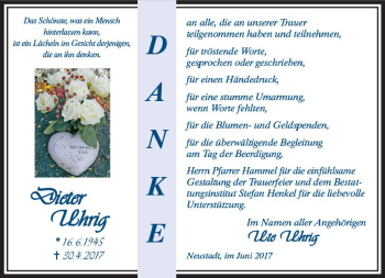 Traueranzeige von Dieter Uhrig von VRM Trauer