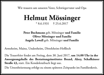 Traueranzeige von Helmut Mössinger von Trauerportal Rhein Main Presse