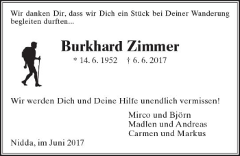 Traueranzeige von Burkhard Zimmer von  Kreisanzeiger