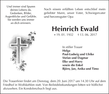 Traueranzeige von Heinrich Ewald von Trauerportal Echo Online