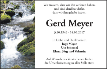 Traueranzeige von Gerd Meyer von Trauerportal Echo Online