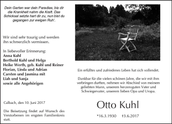Traueranzeige von Otto Kuhl von  Kreisanzeiger
