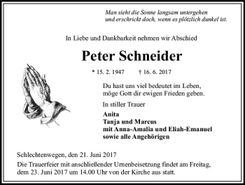 Traueranzeige von Peter Schneider von VRM Trauer