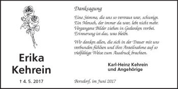 Traueranzeige von Erika Kehrein von  Kreisanzeiger