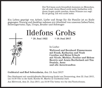 Traueranzeige von Ildefons Grohs von Trauerportal Rhein Main Presse