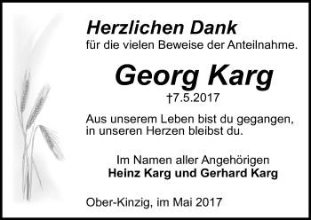 Traueranzeige von Georg Karg von Trauerportal Echo Online