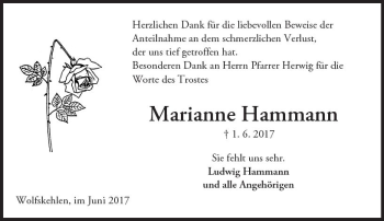 Traueranzeige von Marianne Hammann von Trauerportal Echo Online