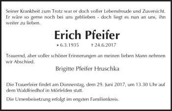 Traueranzeige von Erich Pfeifer von Trauerportal Echo Online