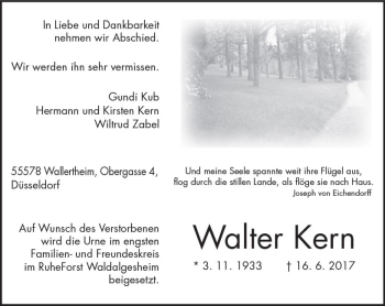 Traueranzeige von Walter Kern von Trauerportal Rhein Main Presse