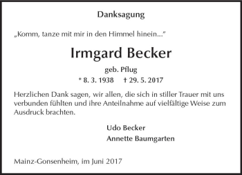 Traueranzeige von Irmgard Becker von Trauerportal Rhein Main Presse