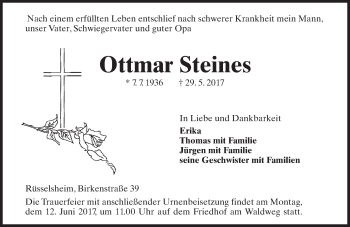 Traueranzeige von Ottmar Steines von Trauerportal Rhein Main Presse