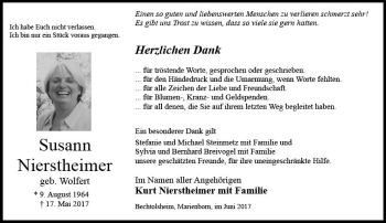 Traueranzeige von Susann Nierstheimer von Trauerportal Rhein Main Presse