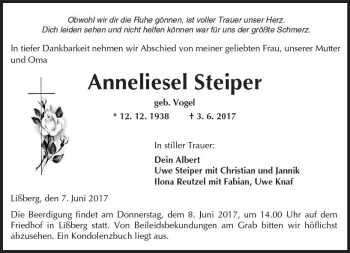 Traueranzeige von Anneliesel Steiper von  Kreisanzeiger