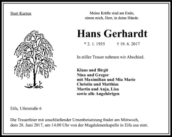 Traueranzeige von Hans Gerhardt von VRM Trauer