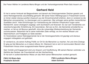 Traueranzeige von Gerhard Held von Trauerportal Rhein Main Presse
