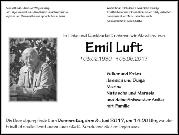 Traueranzeige von Emil Luft von VRM Trauer