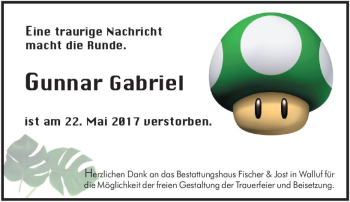 Traueranzeige von Gunnar Gabriel von Trauerportal Rhein Main Presse