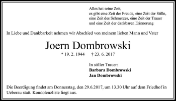 Traueranzeige von Joern Dombrowski von Trauerportal Echo Online
