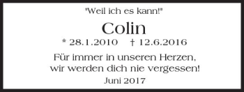 Traueranzeige von Colin  von Trauerportal Echo Online