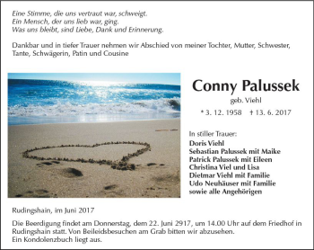 Traueranzeige von Conny Palussek von  Kreisanzeiger