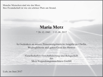 Traueranzeige von Maria Merz von  Kreisanzeiger