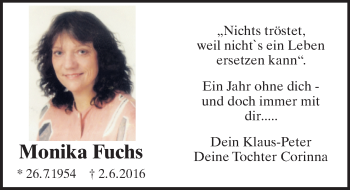 Traueranzeige von Monika Fuchs von Trauerportal Rhein Main Presse