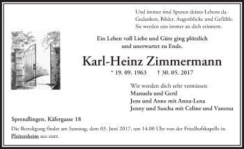 Traueranzeige von Karl-Heinz Zimmermann von Trauerportal Rhein Main Presse