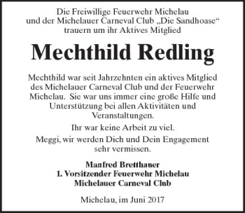 Traueranzeige von Mechthild Redling von  Kreisanzeiger