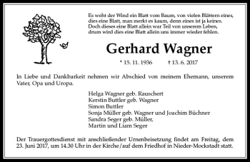 Traueranzeige von Gerhard Wagner von  Kreisanzeiger