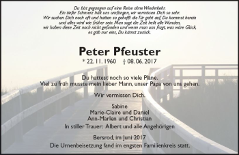 Traueranzeige von Peter Pfeuster von  Gießener Anzeiger