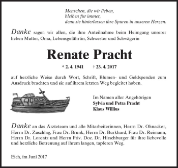 Traueranzeige von Renate Pracht von Trauerportal Rhein Main Presse
