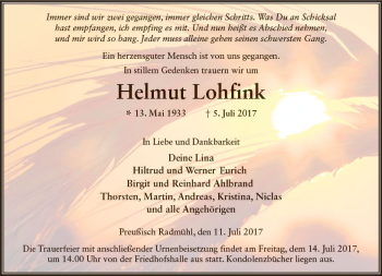 Traueranzeige von Helmut Lohfink von VRM Trauer